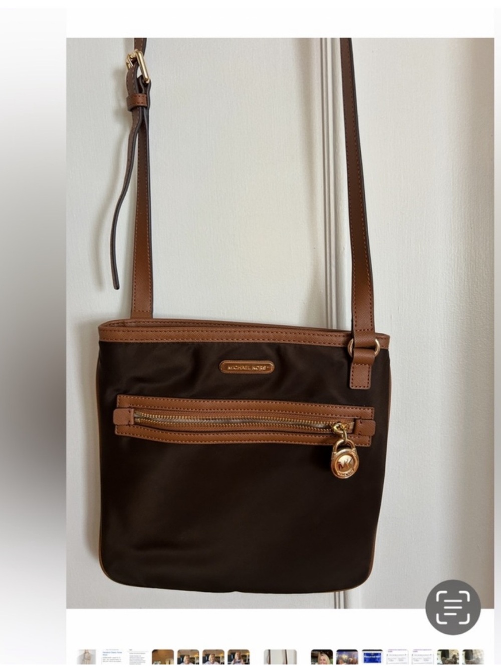 Michael Kors Dark Brown Nylon Crossbody with Tan Leather Accents